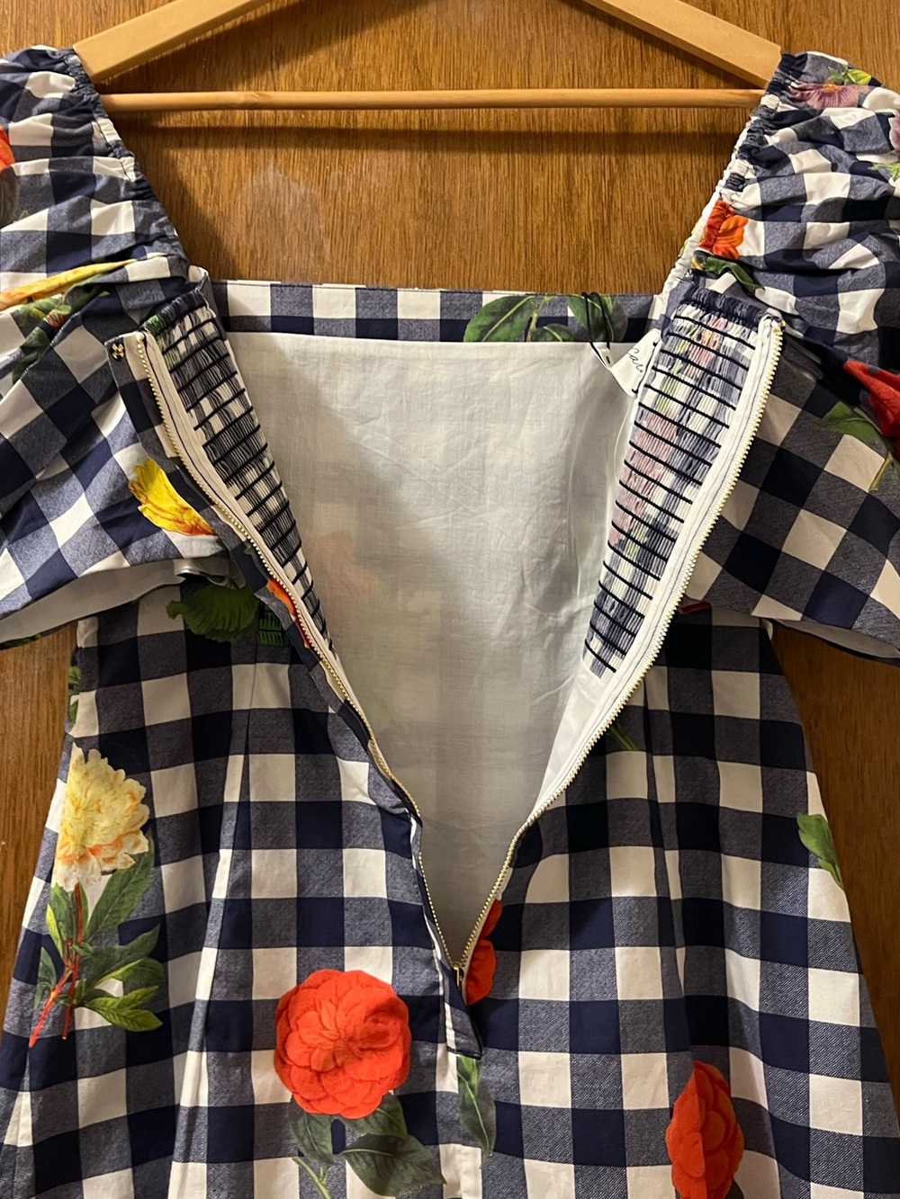 Cara Cara Kelly Gingham Floral Puff-Sleeve Mini Dress Sz S Cottagecore - Picture 7 of 16